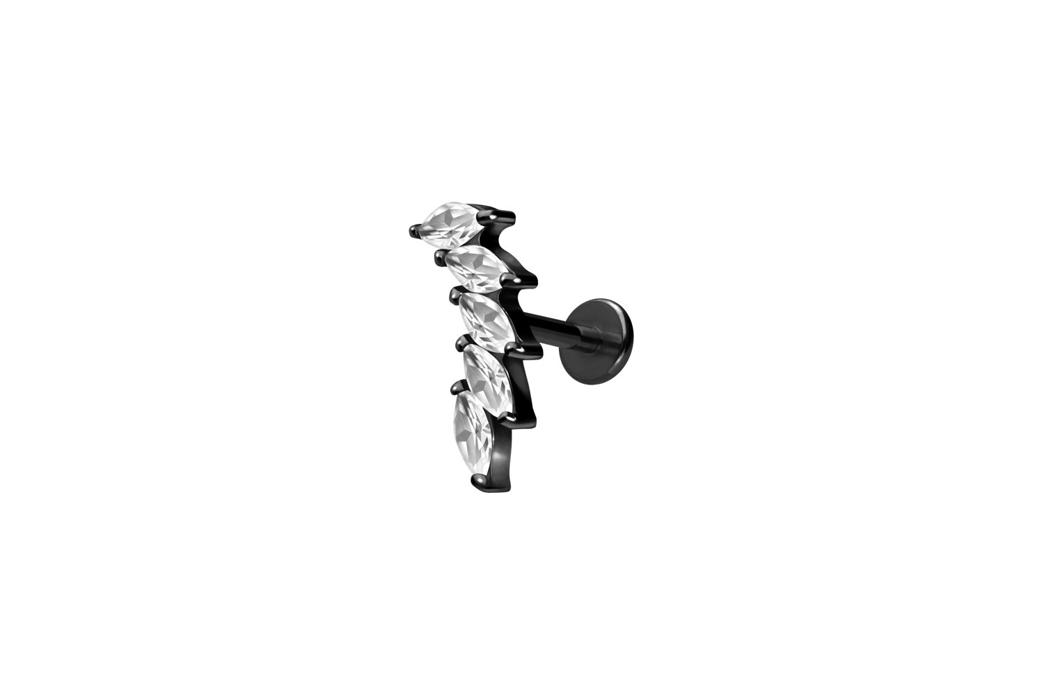 Titan Labret Piercing mit Innengewinde 5 EINGEFASSTE KRISTALLTROPFEN